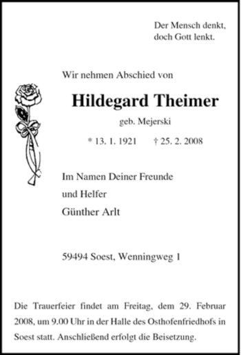 Traueranzeige von Hildegard Theimer