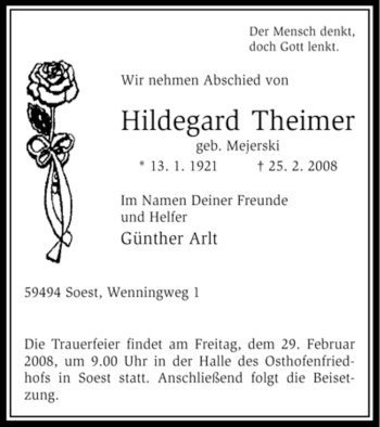 Traueranzeige von Hildegard Theimer