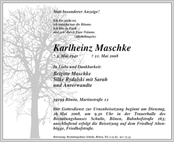 Traueranzeige von Karlheinz Maschke