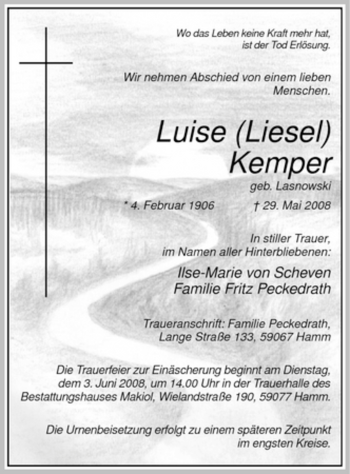 Traueranzeige von Luise Kemper