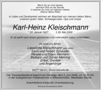 Traueranzeige von Karl-Heinz Kleischmann