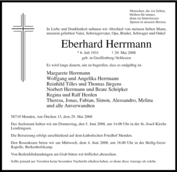 Traueranzeige von Eberhard Herrmann