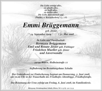 Traueranzeige von Emmi Brüggemann