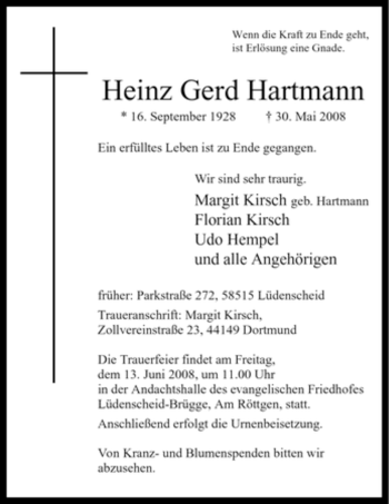 Traueranzeige von Heinz Gerd Hartmann