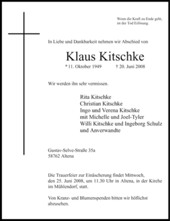 Traueranzeige von Klaus Kitschke