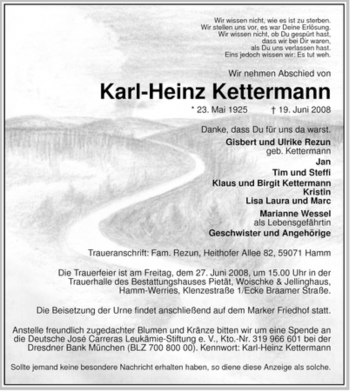 Traueranzeige von Karl-Heinz Kettermann
