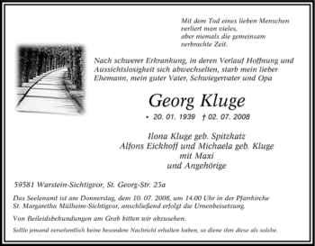 Traueranzeige von Georg Kluge