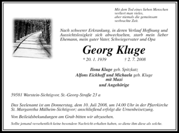Traueranzeige von Georg Kluge