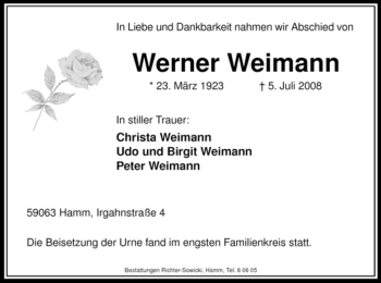 Traueranzeige von Werner Weimann