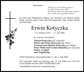 Traueranzeige von Erwin Kotyczka
