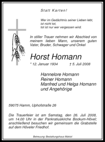 Traueranzeige von Horst Homann
