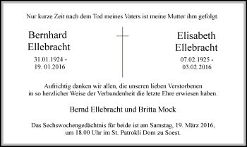 Traueranzeige von Bernd und Elisabeth Ellebracht