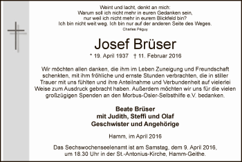 Traueranzeige von Josef Brüser