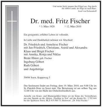 Traueranzeige von Fritz Fischer