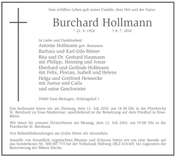 Traueranzeige von Burchard Hollmann