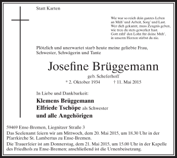 Traueranzeige von Josefine Brüggemann