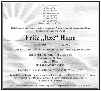 Traueranzeige von Fritz Hupe