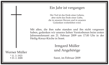 Traueranzeige von Werner Müller