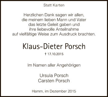 Traueranzeige von Klaus-Dieter Porsch