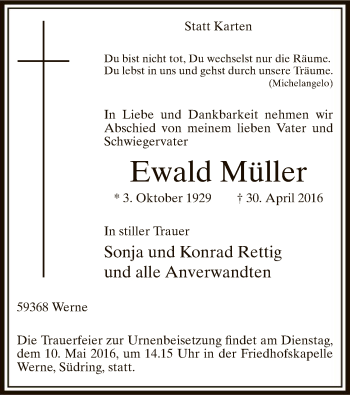 Traueranzeige von Ewald Müller