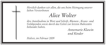 Traueranzeige von Alice Wolter