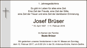Traueranzeige von Josef Brüser