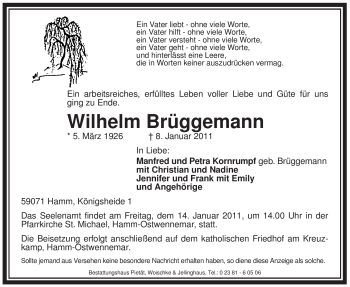 Traueranzeige von Wilhelm Brüggemann