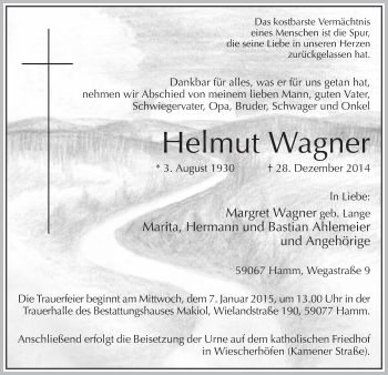 Traueranzeige von Helmut Wagner