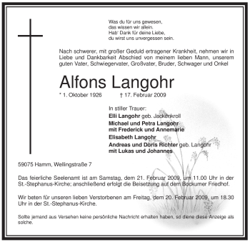 Traueranzeige von Alfons Langohr