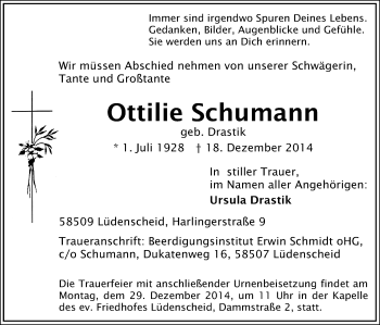Traueranzeige von Ottilie Schumann