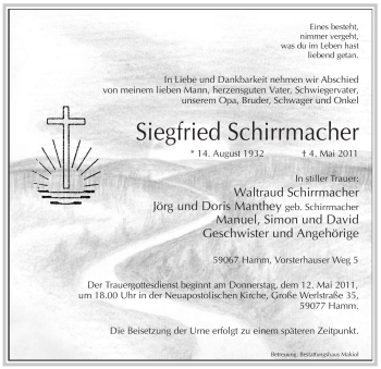 Traueranzeige von Siegfried Schirrmacher