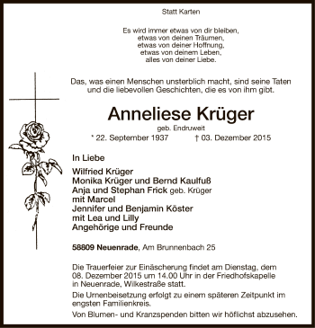 Traueranzeige von Anneliese Krüger