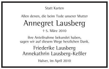 Traueranzeige von Annegret Lausberg