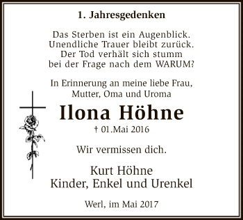 Traueranzeige von Ilona Höhne