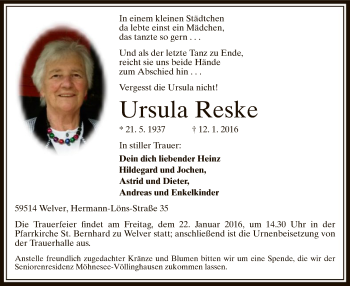 Traueranzeige von Ursula Reske