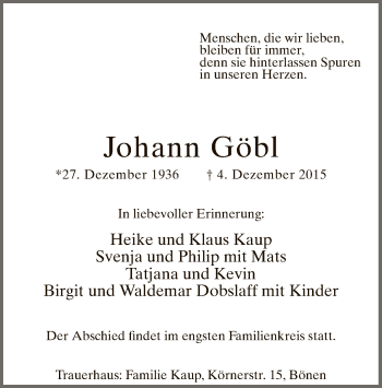 Traueranzeige von Johann Göbl