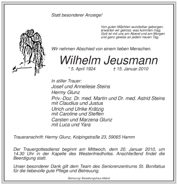 Traueranzeige von Wilhelm Jeusmann