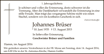 Traueranzeige von Johannes Brüser