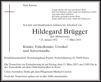 Traueranzeige von Hildegard Brügger