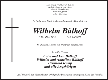 Traueranzeige von Wilhelm Bülhoff