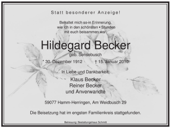 Traueranzeige von Hildegard Becker