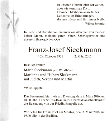 Traueranzeige von Franz-Josef Sieckmann