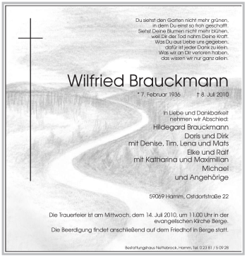 Traueranzeige von Wilfried Brauckmann