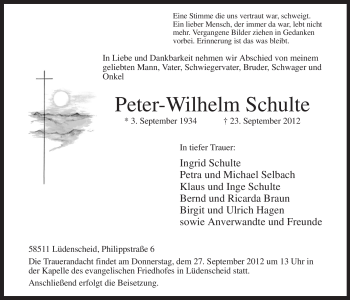 Traueranzeige von Peter-Wilhelm Schulte