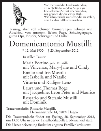 Traueranzeige von Domenicantonio Mustilli
