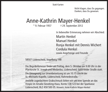 Traueranzeige von Anne-Kathrin Mayer-Henkel