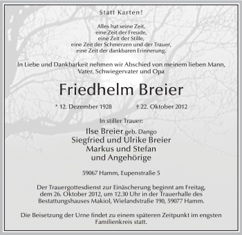 Traueranzeige von Friedhelm Breier