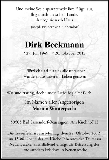 Traueranzeige von Dirk Beckmann
