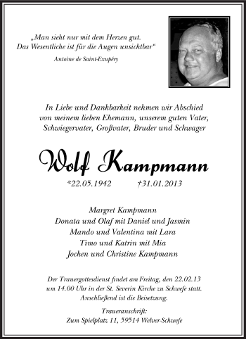 Traueranzeige von Wolf Kampmann