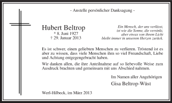 Traueranzeige von Hubert Beltrop